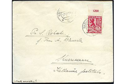 15+15 s. Provinsvåben velgørenheds udg. single på brev fra Narva d. 17.7.1939 til Kurressaare.