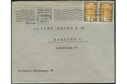 5 mk. Vikingeskib utakket i parstykke på 10 mk. frankeret brev fra Tallinn d. 10.7.1921 til Hamburg, Tyskland.