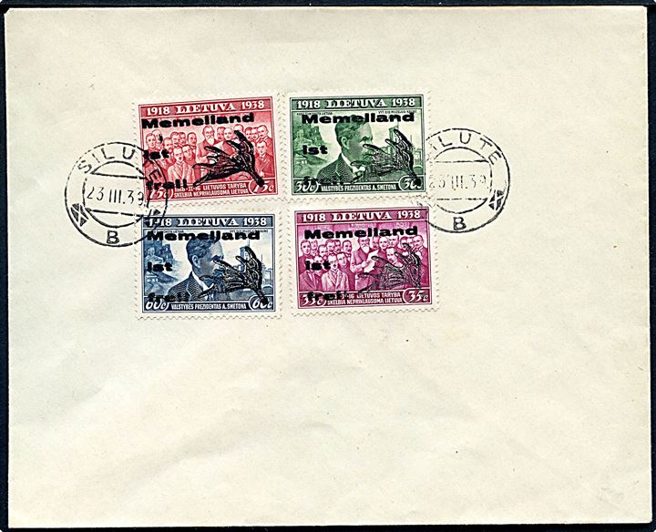 Memelland. Komplet sæt Memelland ist frei! lokale provisorier på uadresseret kuvert stemplet Silute d. 23.3.1939.