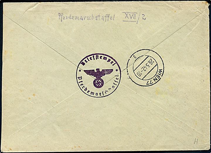 Deutsche Dienstpost Ukraine. Ufrankeret anbefalet feltpostbrev stemplet Luzk d. 22.3.1942 til Wien. Briefstempel fra Pferdemarschstaffel 