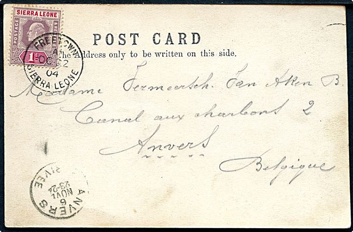 1d Edward VII på brevkort (Susu Bondo Girls, Sierra Leone) stemplet Freetown Sierra Leone d. 22.10.1904 til Antverpen, Belgien.