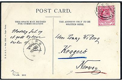 1d Edward VII på brevkort (Intombi pige) fra Port Elizabeth d. 29.11.1906 til Kragerø, Norge. Ank.stemplet d. 26.12.1906.