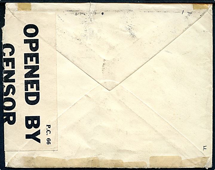 1 sh. 3d blandingsfrankeret luftpostbrev fra firma Christani & Nielsen i Cape Town d. 3.10.1939 til København, Danmark. Åbnet af tidlig britisk censur PC66/290