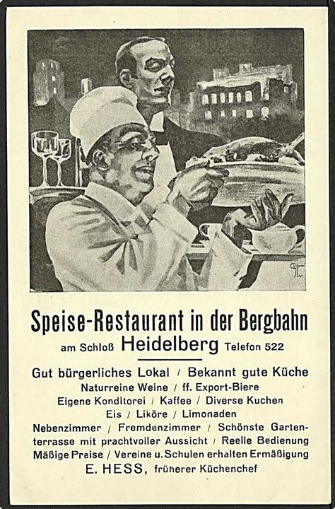 Reklamekort for restaurant paa Schloss Heidelberg, Tyskland. U/no.