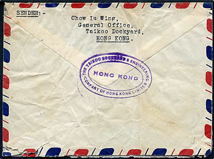 30 c. og $1 George VI Resurgo udg. på luftpostbrev fra Hong Kong d. 11.9.1946 til Rotterdam, Golland. Sort liniestempel: BY AIR TO LONDON ONLY. Fold.