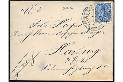 2½d Victoria på brev fra Wellington d. 12.11.1896 via Colombo til Harburg, Tyskland.