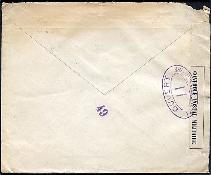 25 cts. Alfonso XIII på brev fra Barcelona annulleret med svagt stempel ca. 1915 til Christiania, Norge. Åbnet af fransk censur no. 11 i Dieppe.
