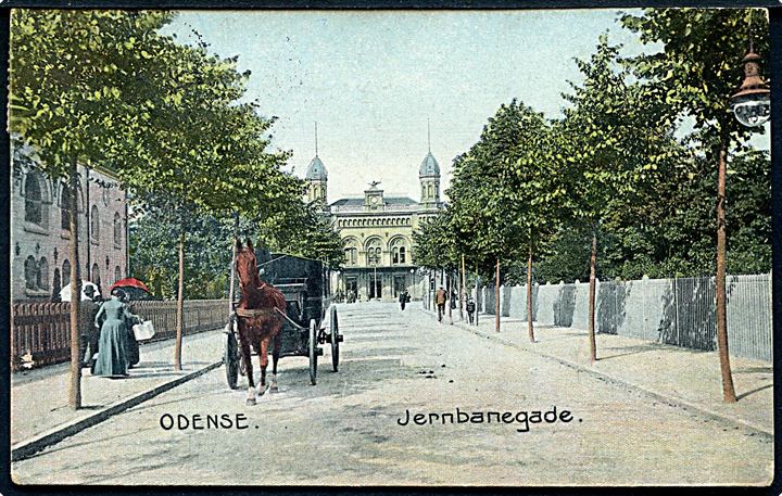Odense. Jernbanegade med Banegaarden. Stenders no. 6123. 