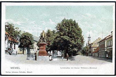 Memel. Lindenallee mit Kaiser Wilhelm Denkmal. Verlag Johannes Schenke u/no. 