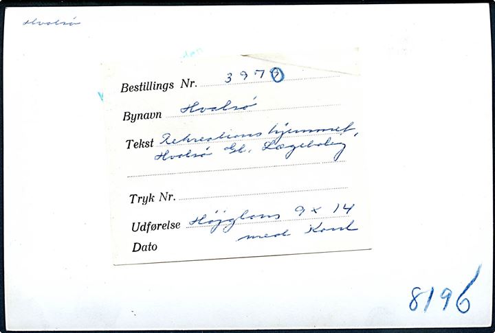 Hvalsø, Rekreationshjemmet Hvalsø Gl. Lægebolig. Fotografi ca. 12x17 cm. Forlæg til fremstilling af postkort fra Rudolf Olsens Kunstforlag. 