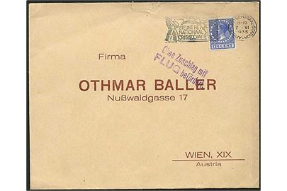 12½ c. Wilhelmina single på brev fra Amsterdam d. 7.6.1935 til Wien, Østrig. Stemplet: Ohne Zuschlag mit FLUG befördret.