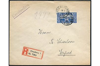 2 mk. Fælles udg. single på anbefalet brev fra Flensburg d. 18.5.1920 til Erfurt.