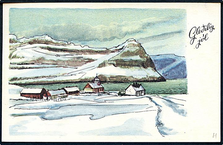 20 øre Fr. IX og dansk Julemærke 1956 på færøsk julekort annulleret med pr.-stempel Tofte pr. Thorshavn d. 21.12.1956 til Thorshavn.