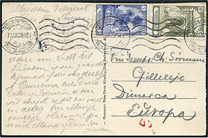 5 cts. og 20 cts. på brevkort stemplet Tetuan (Marruecos) d. 7.8.1929 til Gilleleje, Danmark.