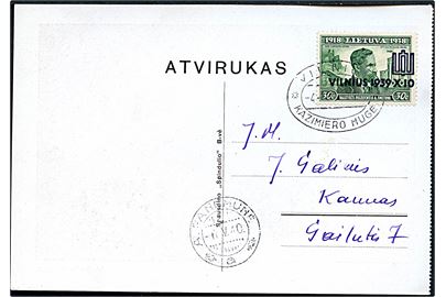 30 c. Vilnius 1939-X-10 provisorium på brevkort fra Vilnius d. 4.5.1940 til Kaunas.