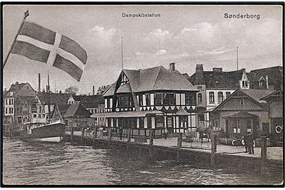 Sønderborg. Dampskibsstation. Nr. 9044. Reklame for Hvidvarer hos J. H. Kock på adressesiden. 