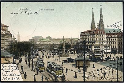 Dresden med Sporvogn stoppested. Mange sporvogne ses. Wilhelm Hoffmann no. B 411. 