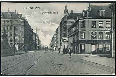København. Nørrebrogade med sporvogn. Samt Bager. Sk. B. & Kf. no. 3000.