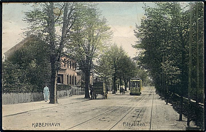 Købh., Pilealléen med sporvogn linie 2 no. 62. Stenders no. 3149.