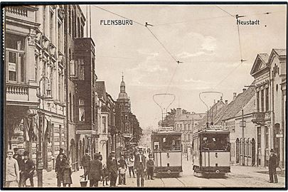 Flensburg, Neustadt med sporvogne no. 4 og 9. U/no.