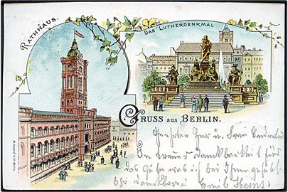 Berlin, Gruss aus med Rathhaus og Lutherdenkmal. A. Jandorf & Co. u/no.
