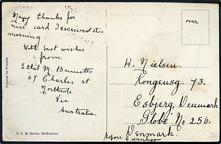 Victorie, Bullock Team, Emerald near Gembrook. Frankeret med ½d og 1d Victoria stemplet Melbourne d. 22.5.1911 til Esbjerg, Danmark.