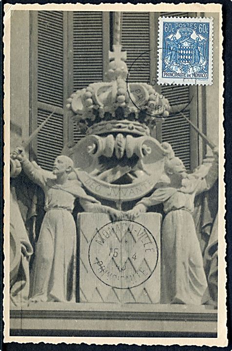 60 c. Våben på maxikort stemplet Monaco Ville d. 15.4.1943. Uadresseret.