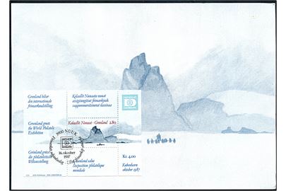 Umanak fjeld. Maxikort med Hafnia blok stemplet Nuuk d. 16.10.1987. Grønlands Postvæsen Nr. 10/87.