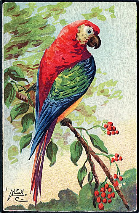 Mex: Papegøje sidder på en gren. No. 123. 
