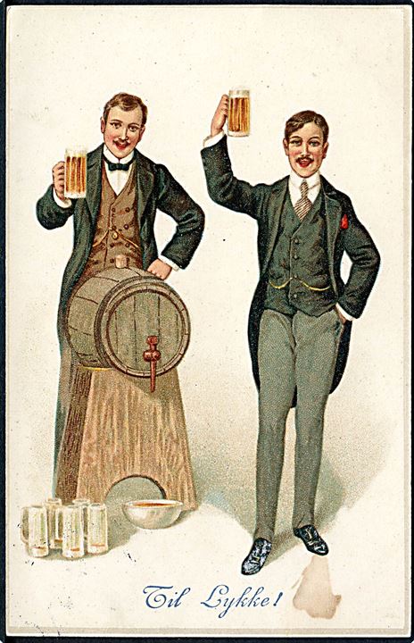 Til Lykke. Mænd hilser med ølkrus. No. 1764. 