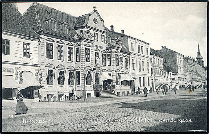 Horsens, Søndergade med Jørgensens Hotel. Carl Møller no. 896.