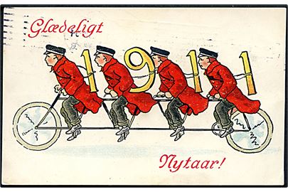 Årstalskort 1911 med cyklende postbude. A. Vincent serie 302/2. 