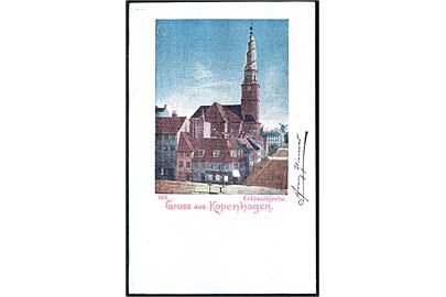 Købh., Gruss aus med Frelser Kirke. No. 193. Fra tysk album med postkort fra alverdens lande. 