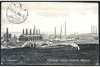 Aalborg, Portland Cementfabrik i Rørdal. V. M. no. 135. Ank.stemplet med godt brotype IIi stempel Kjøbenhavn N. 0. OMB. d. 25.1.1914. Stemplet kendes kun anvendt fra jan.-aug. 1914.
