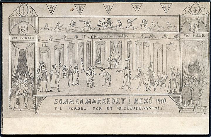 Neksø, Sommermarkedet 1910 - til fordel for en Folkebadeanstalt. Ukendt kunstner. U/no. Knæk.