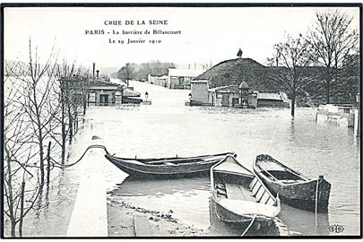 Oversvømmelse i Paris 1910. La barriérre de Billancourt. U/no.