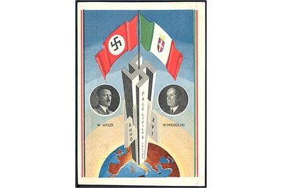 Hitler og Mussolini. Propagandakort med italienske udg. annulleret med særstempel i Rom d. 3.5.1938.