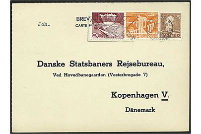 Dansk 25 øre Chr. X og Schweiz 25 c. på blandingsfrankeret svarbrevkort fra Zürich d. 4.4.1950 til København, Danmark.