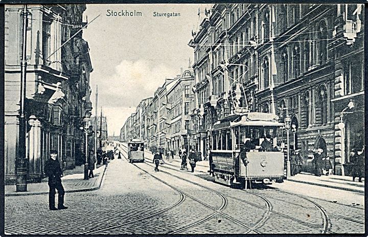 Stockholm, Sturegatan med sporvogne. B. Franke & Co. no. 295.