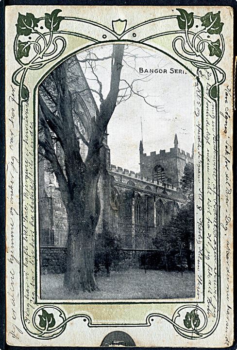 Bangor. Multiple Post Card med flere kort og billeder. Frankeret som brev fra Bangor d. 16.11.1910 til Danmark. 