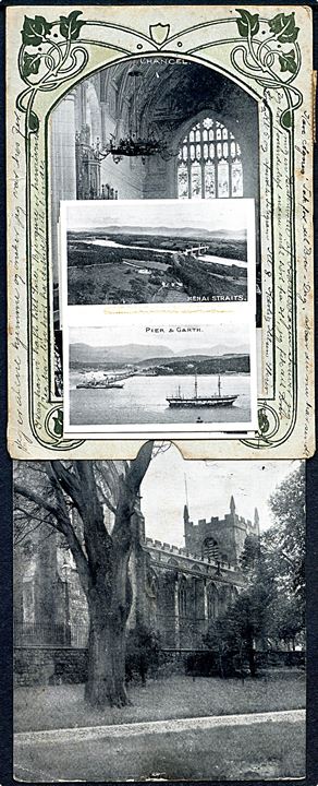 Bangor. Multiple Post Card med flere kort og billeder. Frankeret som brev fra Bangor d. 16.11.1910 til Danmark. 