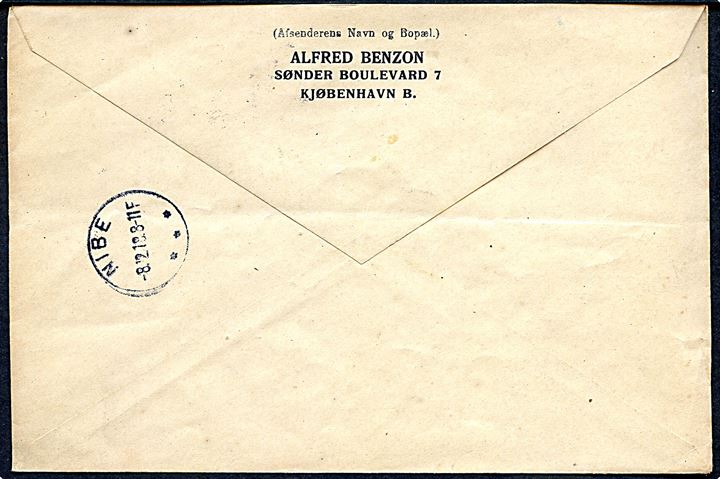 35 øre Chr. X med perfin AB påp adressebrev for pakke fra firma Alfred Banzon i Kjøbenhavn d. 7.12.1918 til Nibe.