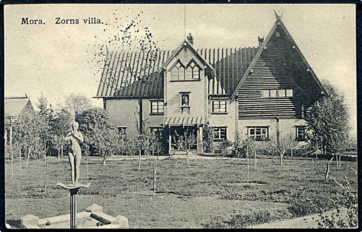 5 öre Oscar II på brevkort fra Insjön d. 29.7.1911 til Skåne. Øjensynlig fejlsendt til udlandet og transit stemplet Trelleborg - Sassnitz * 141A* d. 30.7.1911