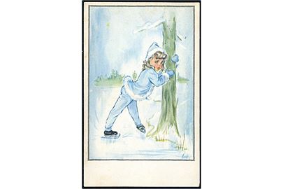 Jytte Rybøl. Pige på skøjter holder rundt om træet. J. C. O. u/no. 
