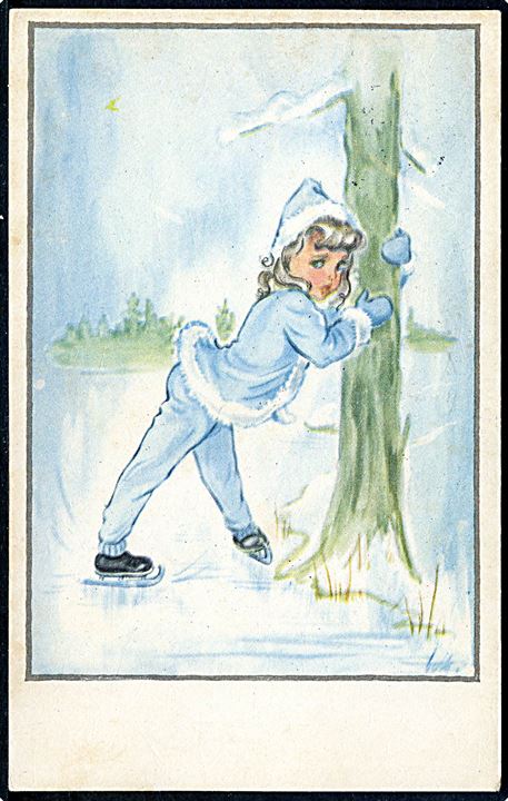 Jytte Rybøl. Pige på skøjter holder rundt om træet. J. C. O. u/no. 