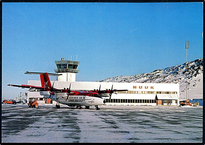 Grønland. Lufthavnen i Godthåb med Grønlandsfly. KGH no. 187. Trykt af Dansk Kliche Fabrik. Uden tiltryk. 