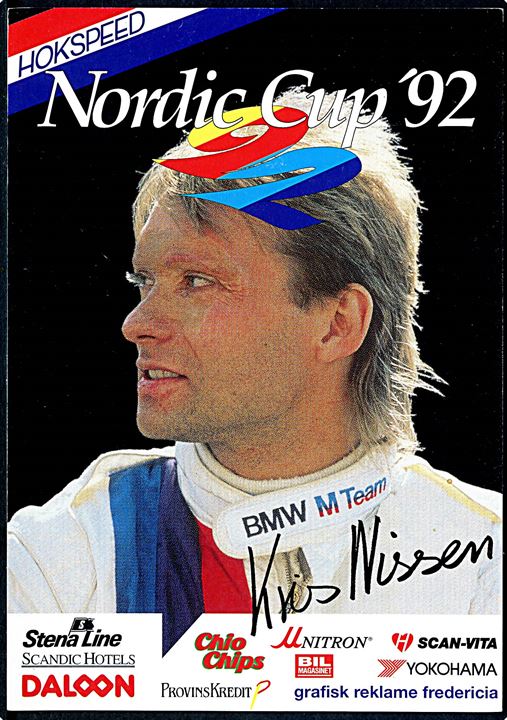 Nordic Cup 1992. Racerbilskører Kris Nissen. Original Signatur. Reklamekort fra BMW. (Nøglen til Køreglæde). U/no. 