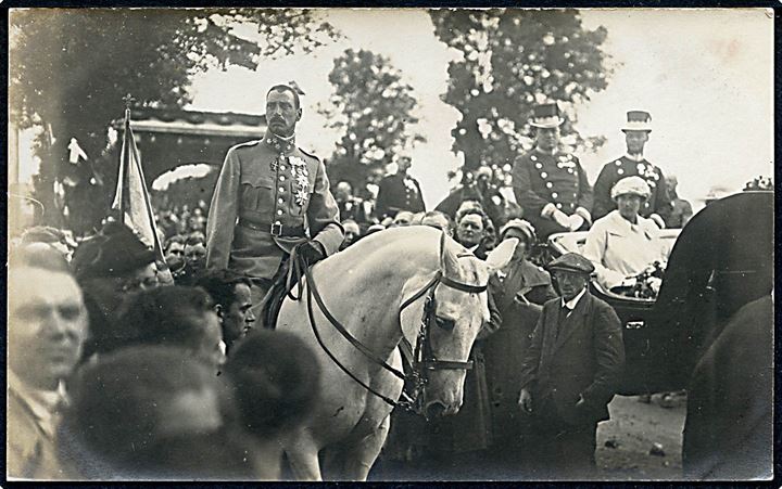 Genforeningen. Kong Chr. X krydser grænsen ved Frederikshøj d. 10.7.1920. U/no.
