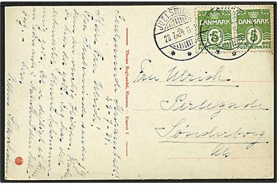 5 øre Bølgelinie (2) på brevkort annulleret med brotype Ic stempel Juelsminde d. 23.7.1934 til Sønderborg.