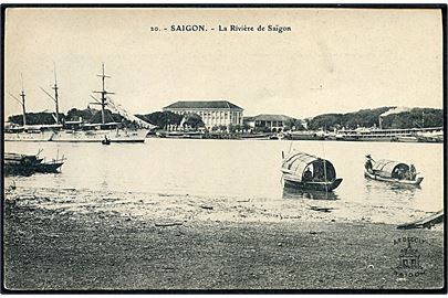 Indokina, Saigon, la Riviere de Saigon med skibe. A.F.Decoly no. 20.
